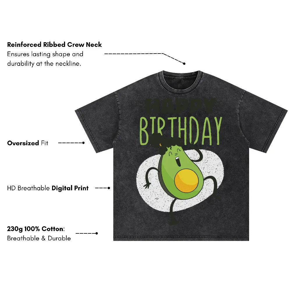 Avocado Birthday Oversized Acid Wash T-shirt - Image 3