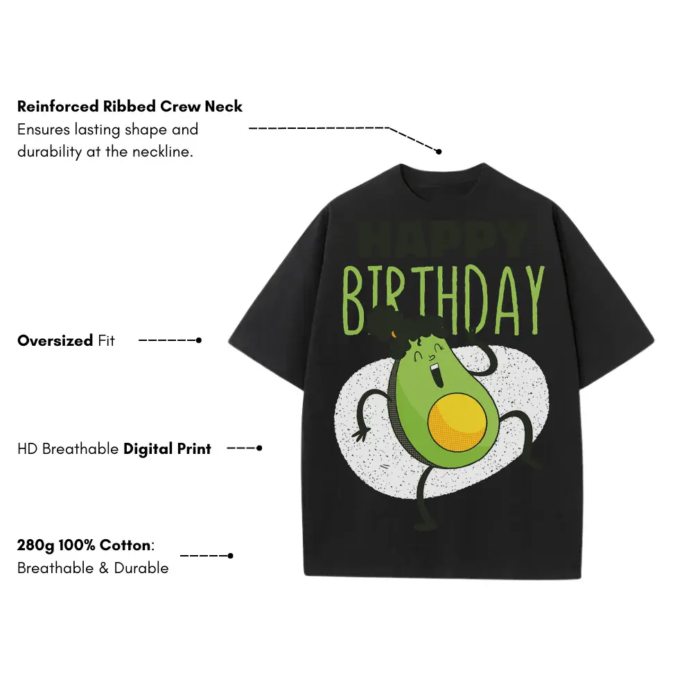Avocado Birthday Heavyweight Oversized Black Graphic Tee - Image 3