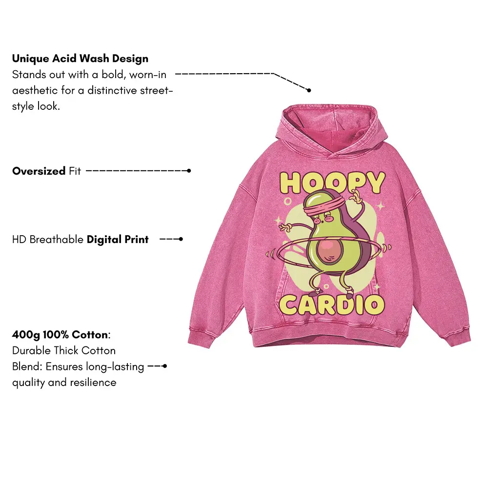 Avocado Hoolahoop Acid Wash Oversized Pink Hoodie - Image 3