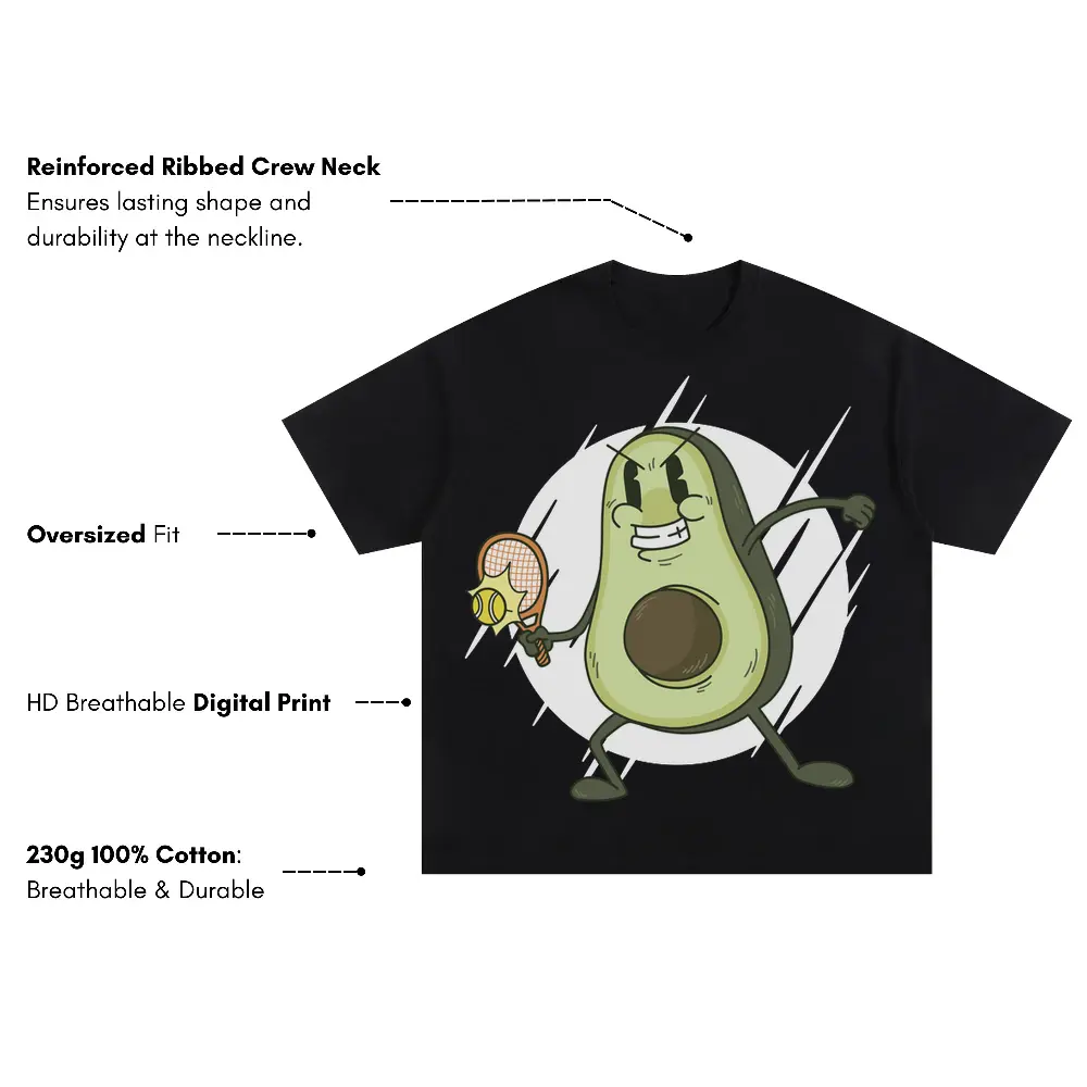 Avocado Tennis Oversized Black Graphic Tee - Image 3