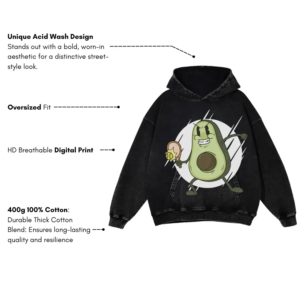 Avocado Tennis Acid Wash Oversized Hoodie - Image 3