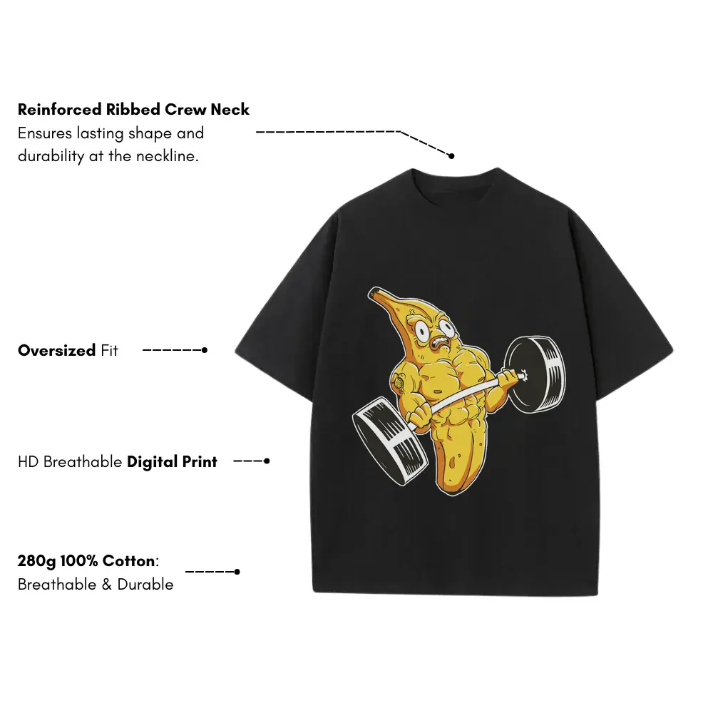 Banana Lifting Muscular Heavyweight Oversized Black Graphic Tee - Image 3