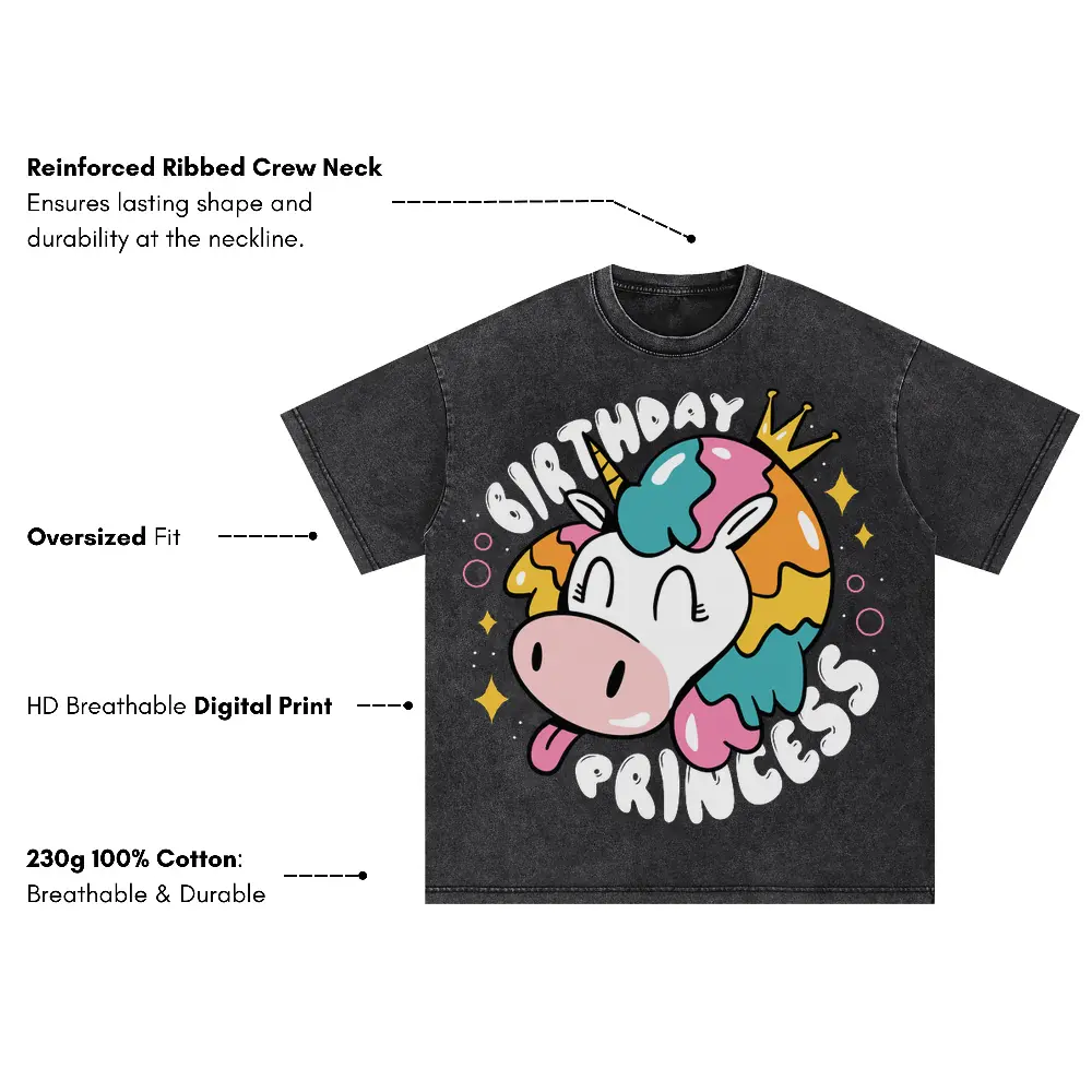Birthday Princess Oversized Acid Wash T-shirt - Image 3