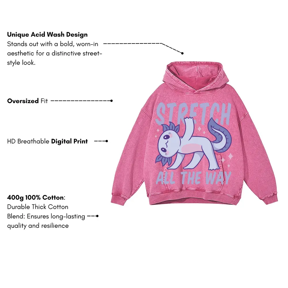 Yoga Axolotl Acid Wash Oversized Pink Hoodie - Image 3