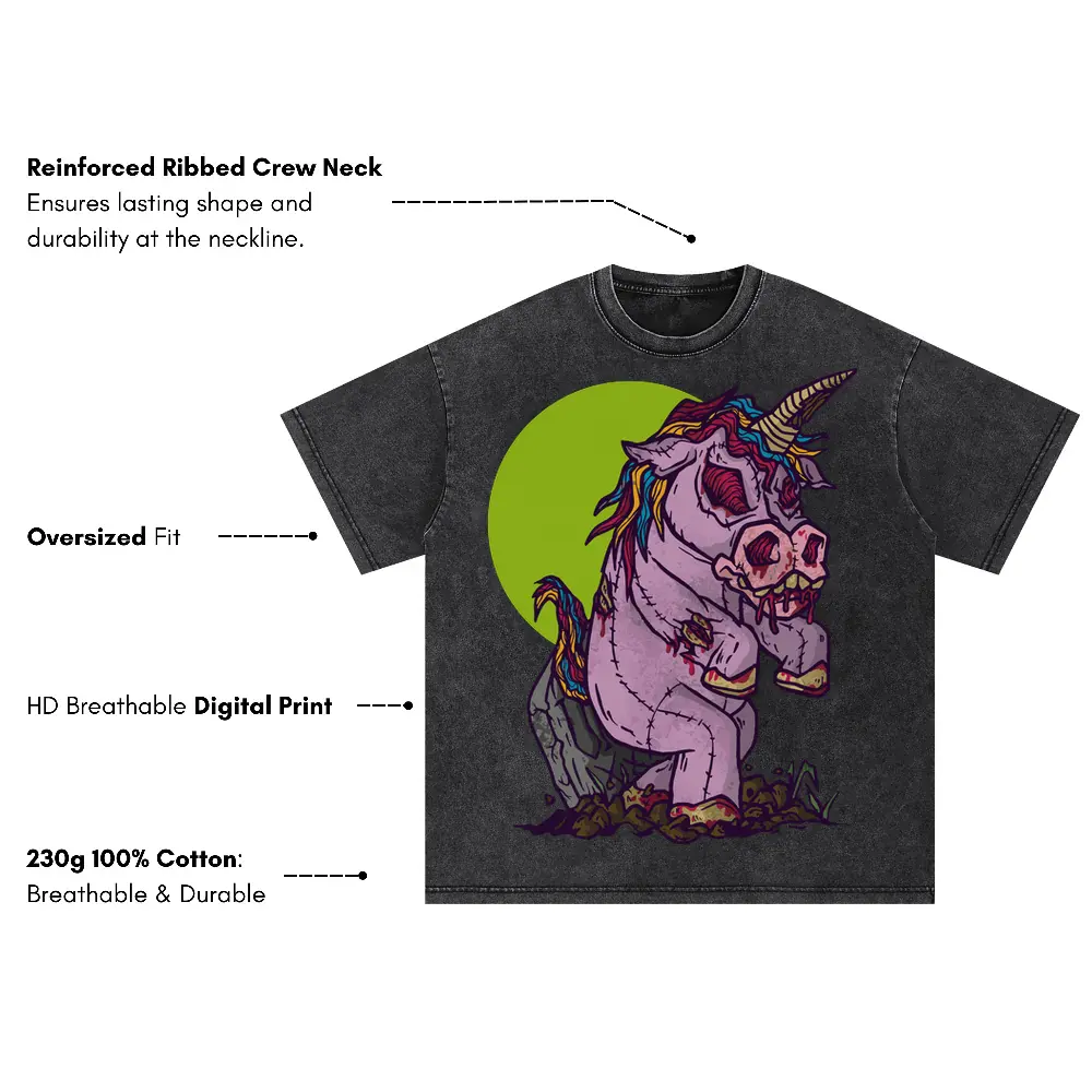 Zombie Unicorn Toy Oversized Acid Wash T-shirt - Image 3