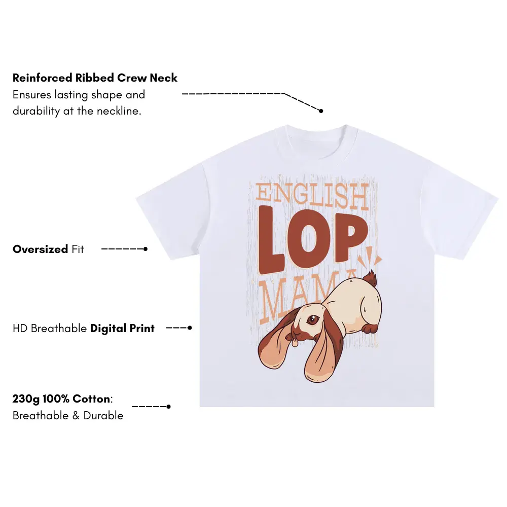 052 English Lop Mama Oversized White Graphic Tee - Image 3