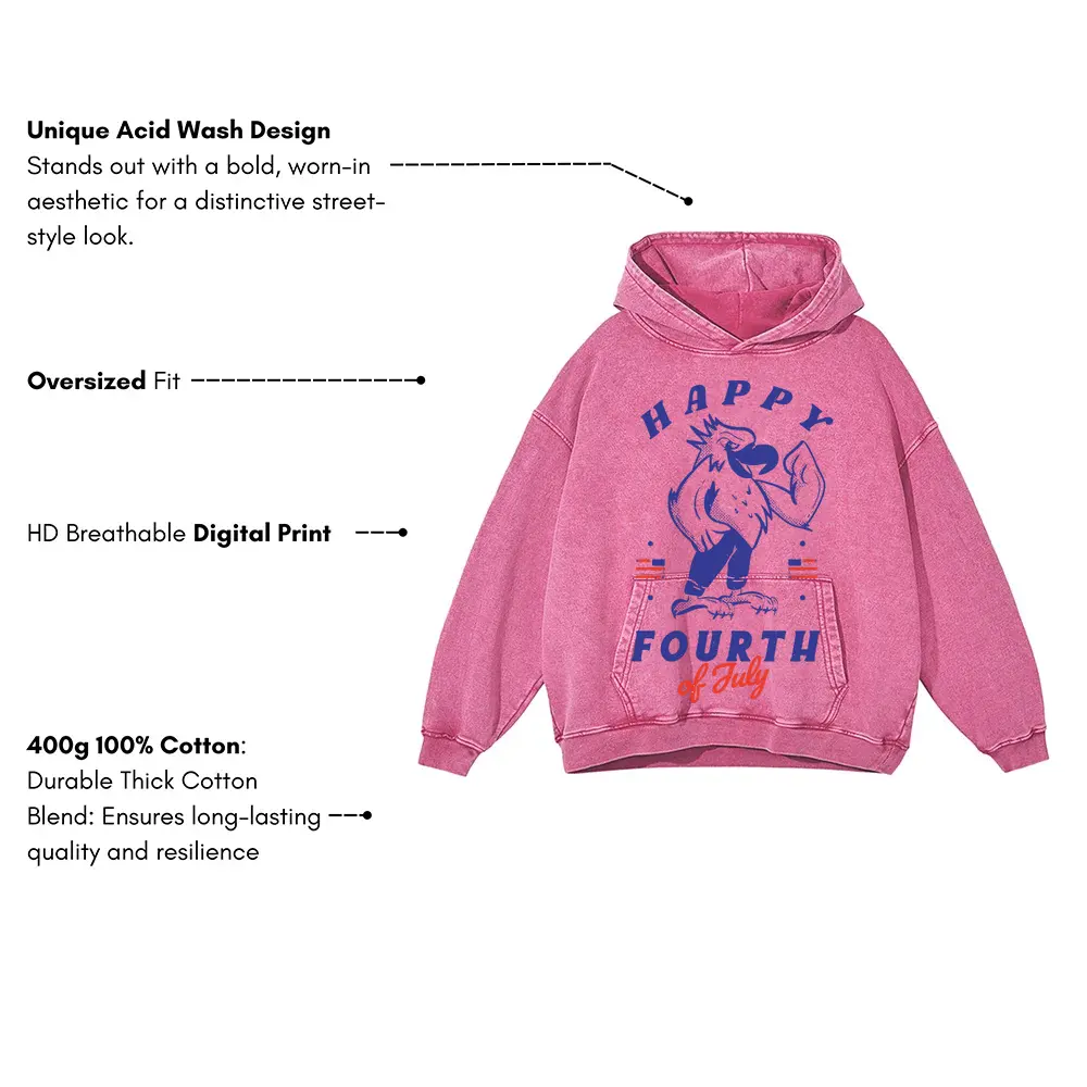 4 July Acid Wash Oversized Pink Hoodie - Image 3