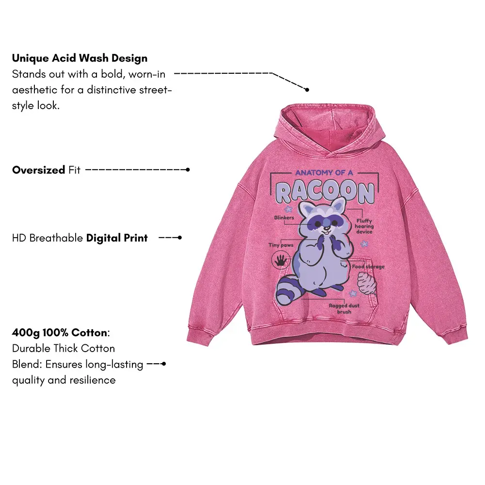 Anatomyofracoon Acid Wash Oversized Pink Hoodie - Image 3