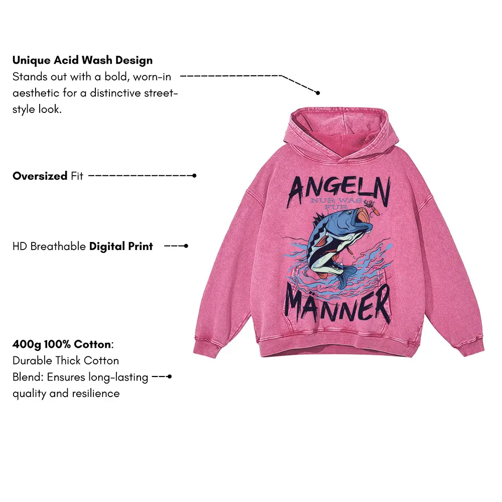 Angeln Fish Acid Wash Oversized Pink Hoodie - Image 3