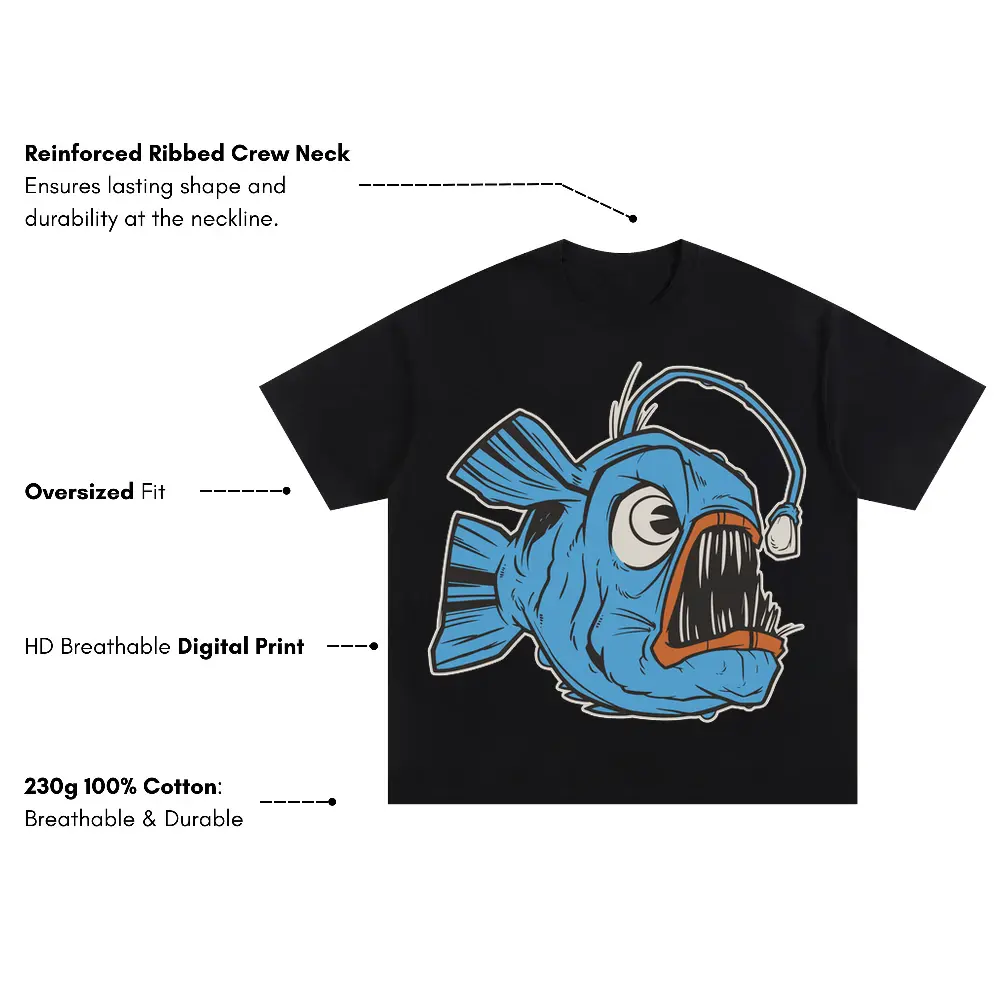 Anglerfish Oversized Black Graphic Tee - Image 3