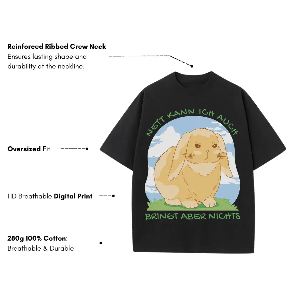 Angrybunnyquote Gc Heavyweight Oversized Black Graphic Tee - Image 3