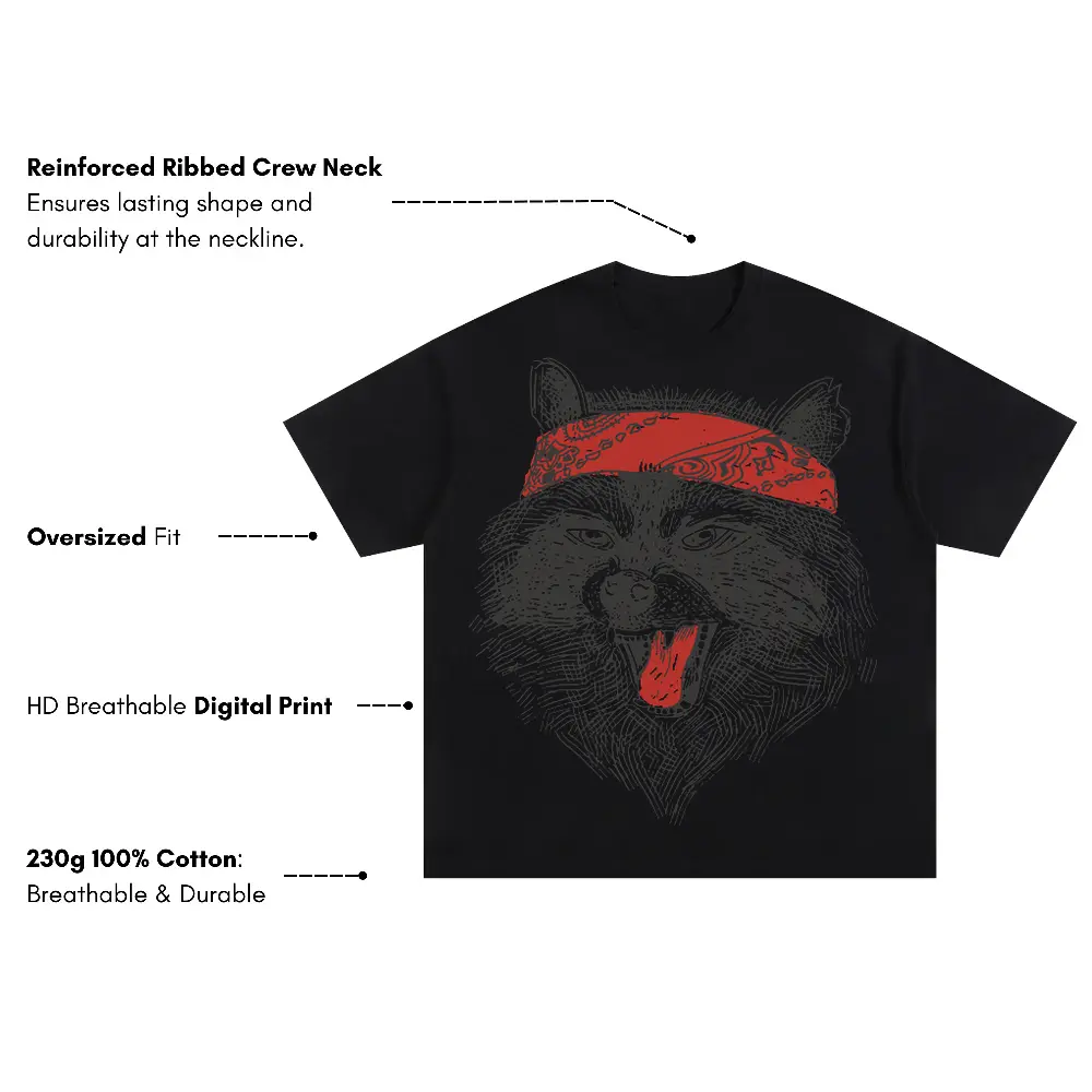 Angryraccoonwithbandana Oversized Black Graphic Tee - Image 3