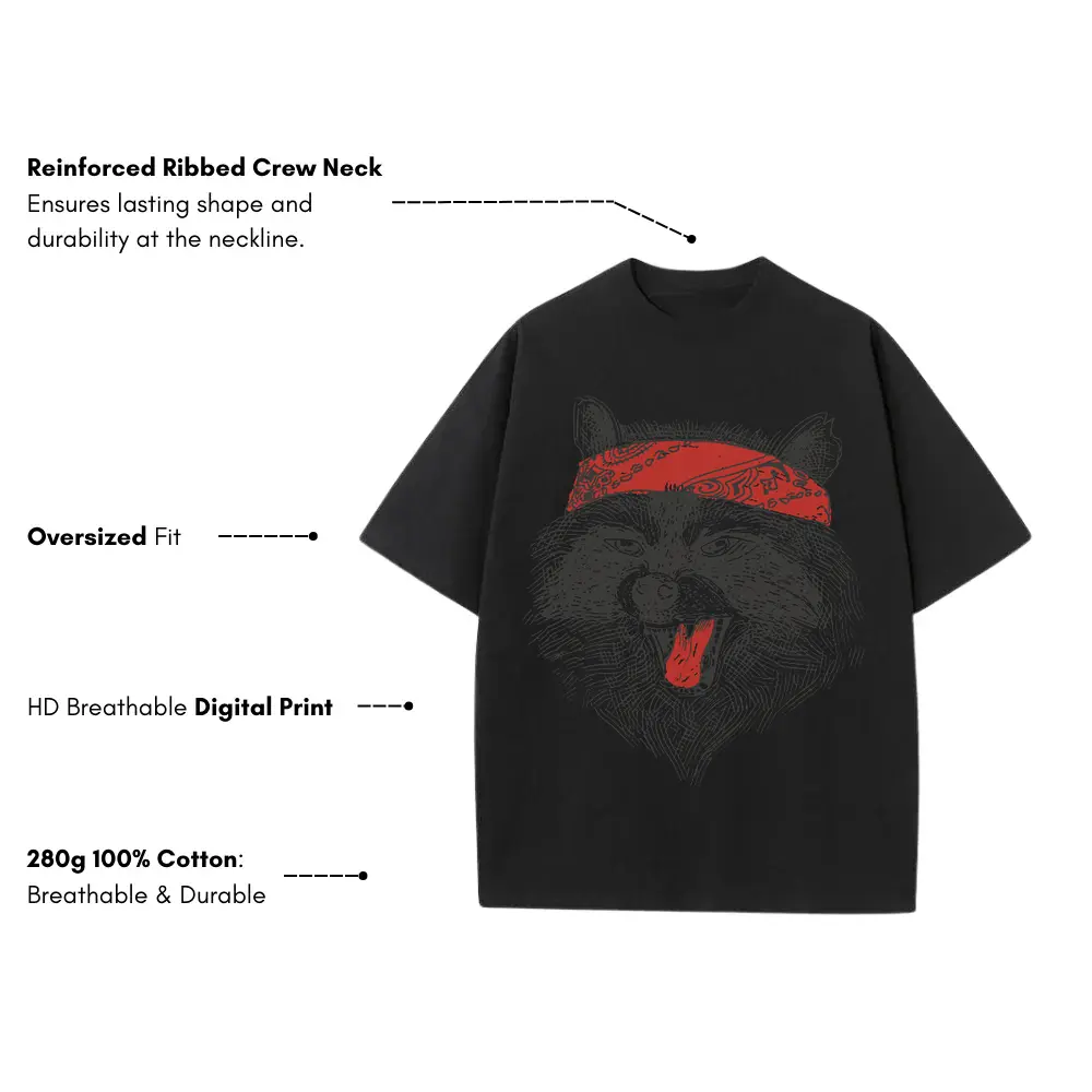 Angryraccoonwithbandana Heavyweight Oversized Black Graphic Tee - Image 3