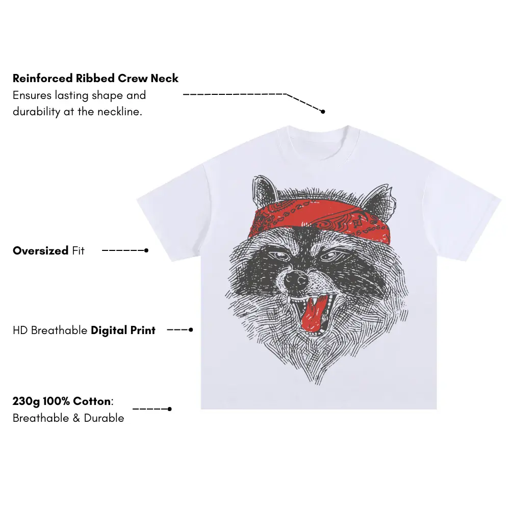 Angryraccoonwithbandana Oversized White Graphic Tee - Image 3