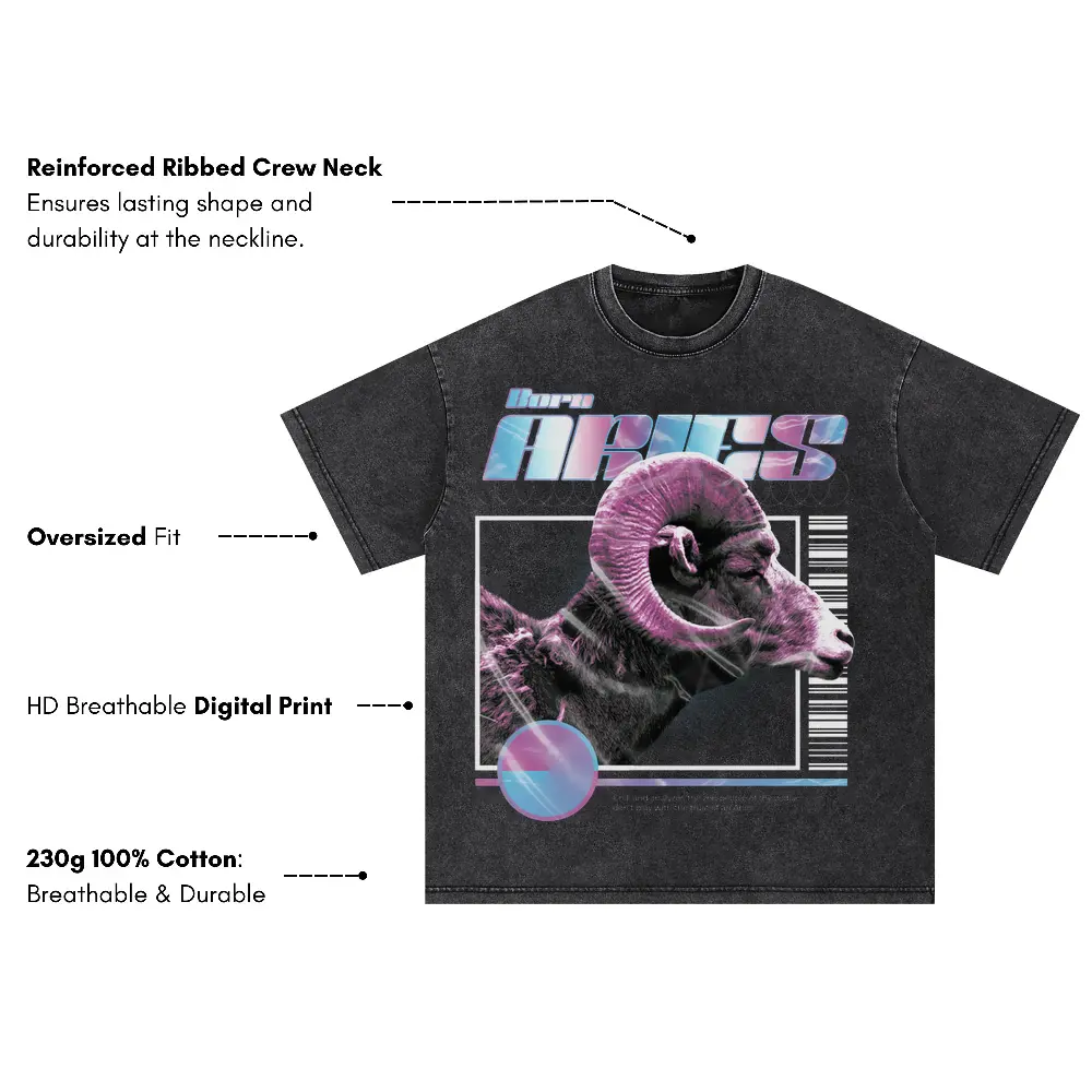 Trap Horoscope Aries Oversized Acid Wash T-shirt - Image 3