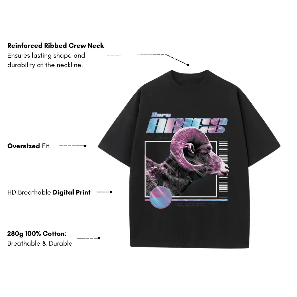 Trap Horoscope Aries Heavyweight Oversized Black Graphic Tee - Image 3