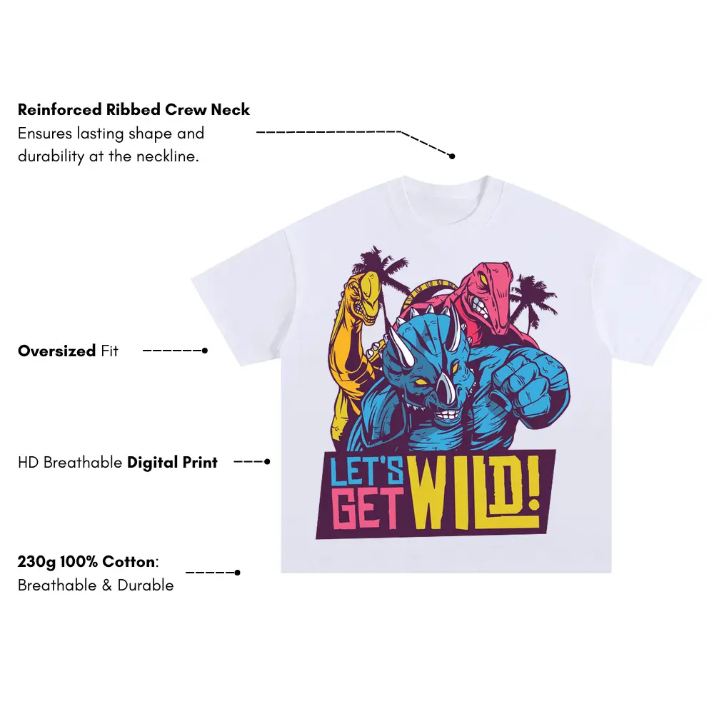 Wild Dinos Oversized White Graphic Tee - Image 3