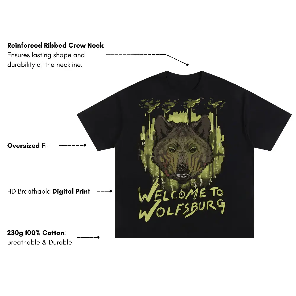 Wolfsburg Wolf Oversized Black Graphic Tee - Image 3