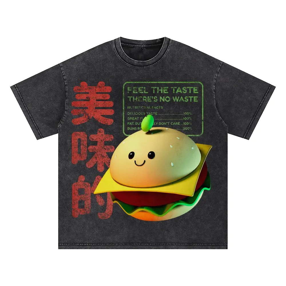 3D Tasty Burger Oversized Acid Wash T-shirt