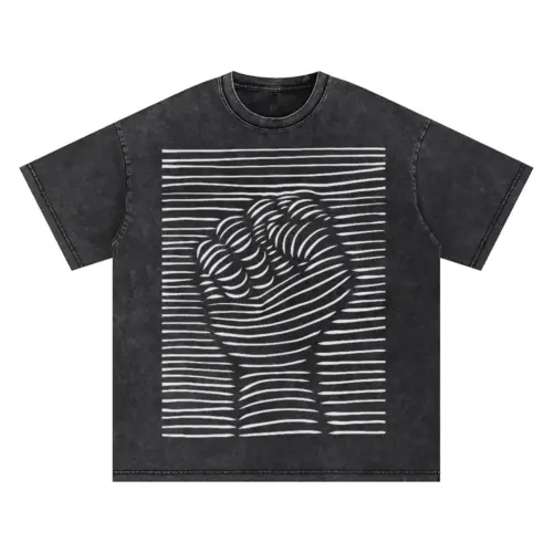 3D  Fist Oversized Acid Wash T-shirt