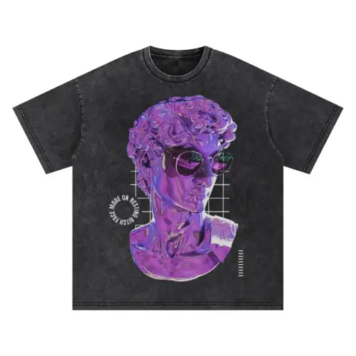 3D  Liquid Bitch Face Oversized Acid Wash T-shirt