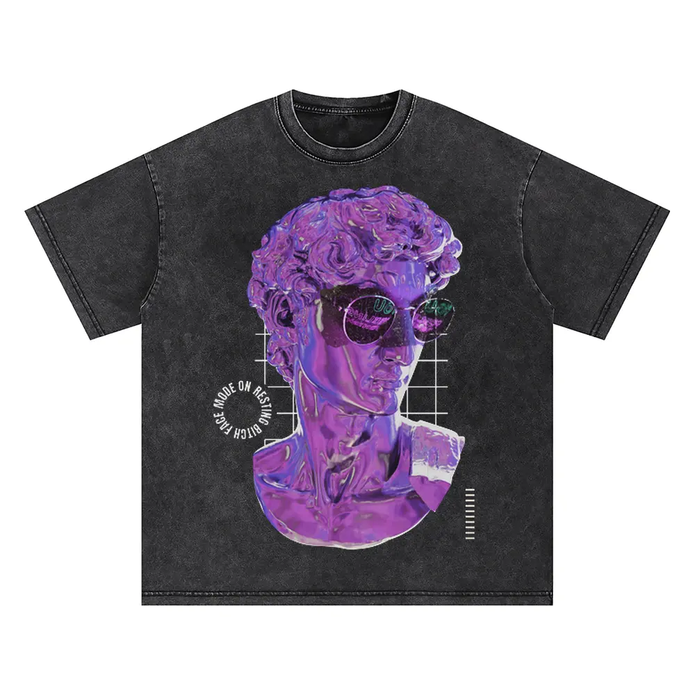 3D Liquid Bitch Face Oversized Acid Wash T-shirt