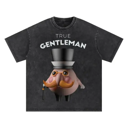 3D  Character Gentleman Oversized Acid Wash T-shirt