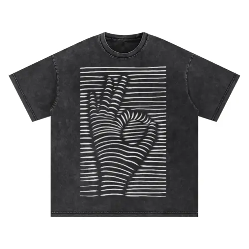 3D  Ok Symbol Oversized Acid Wash T-shirt
