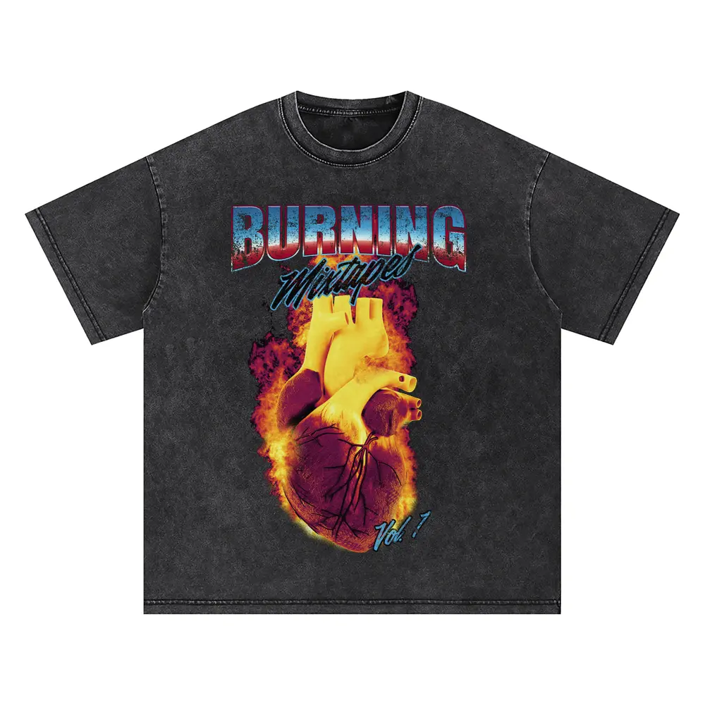 90 S Burning Mixtapes Oversized Acid Wash T-shirt