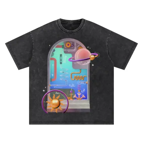 Abstract 3D Oversized Acid Wash T-shirt