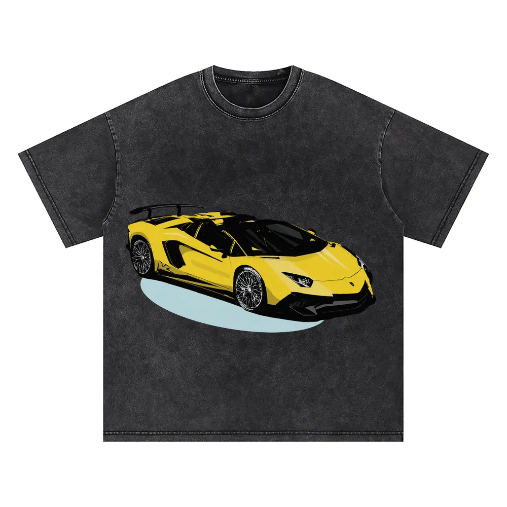 Yellow Lamborghini Oversized Acid Wash T-shirt