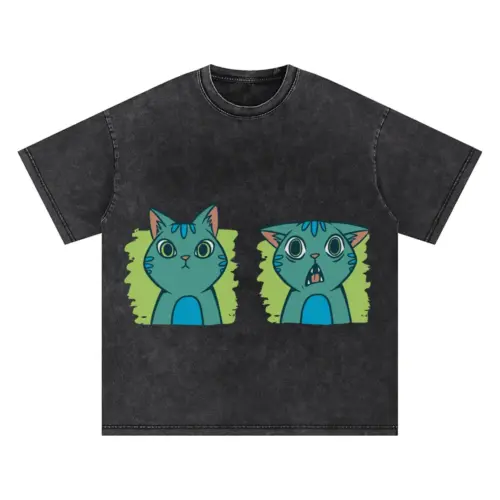 2 Expressions Cat Oversized Acid Wash T-shirt