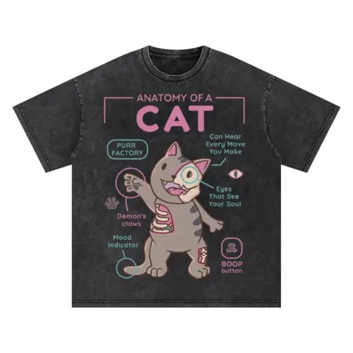 Anatomy Of A Cat Oversized Acid Wash T-shirt