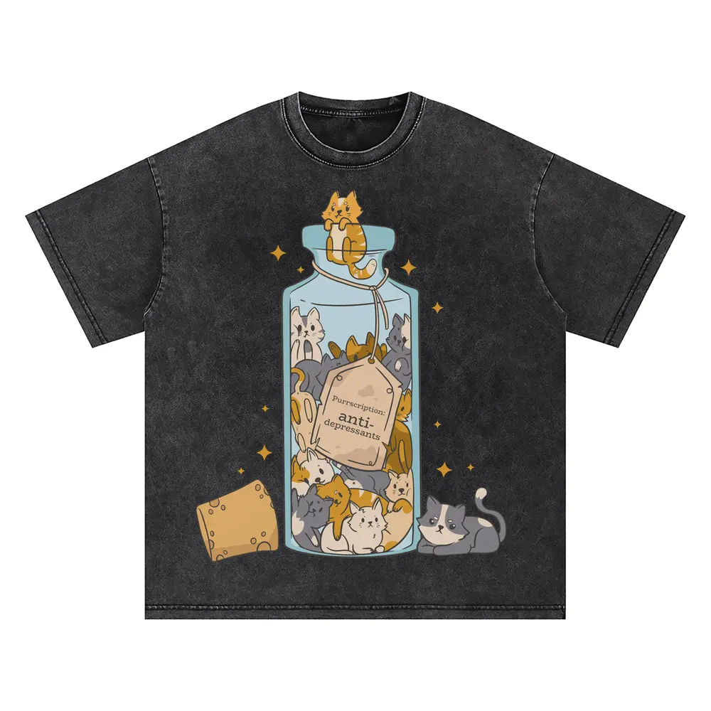 Antidepressants Cats A Oversized Acid Wash T-shirt