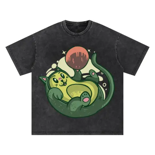Avocado Cat Oversized Acid Wash T-shirt