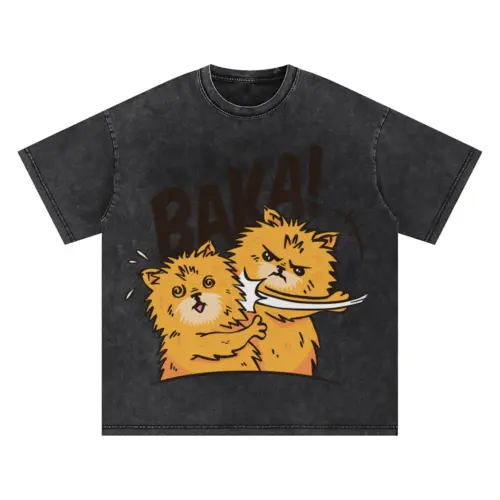 Baka Pomeranian Dog Oversized Acid Wash T-shirt