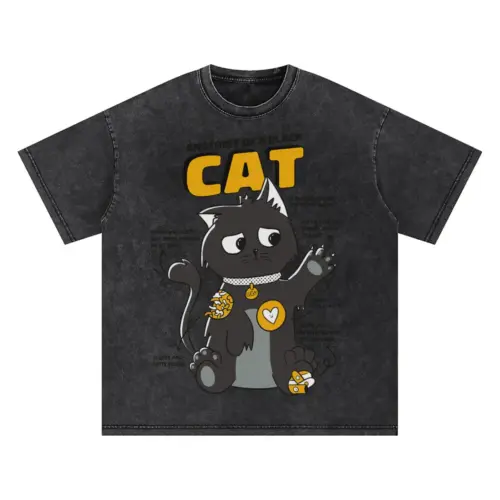Black Cat Anatomy Oversized Acid Wash T-shirt