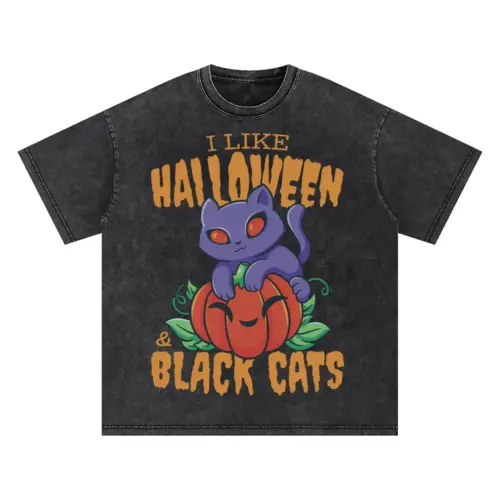 Black Cat Oversized Acid Wash T-shirt