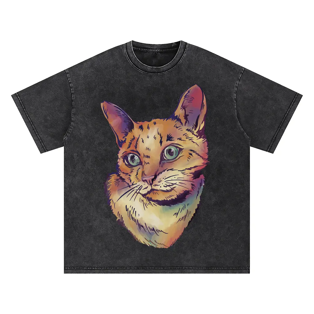 Watercolorcat Oversized Acid Wash T-shirt