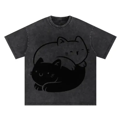 Ying Yang Cats Oversized Acid Wash T-shirt