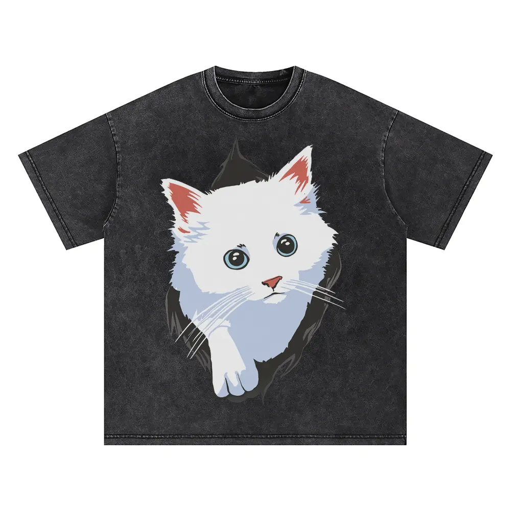 White Cat Box Oversized Acid Wash T-shirt