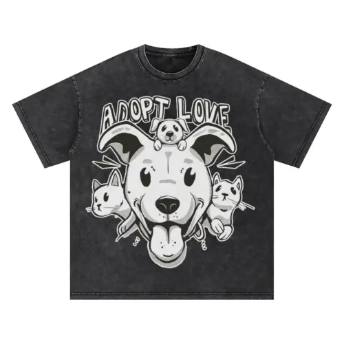 Adopt Cats Dogs Oversized Acid Wash T-shirt