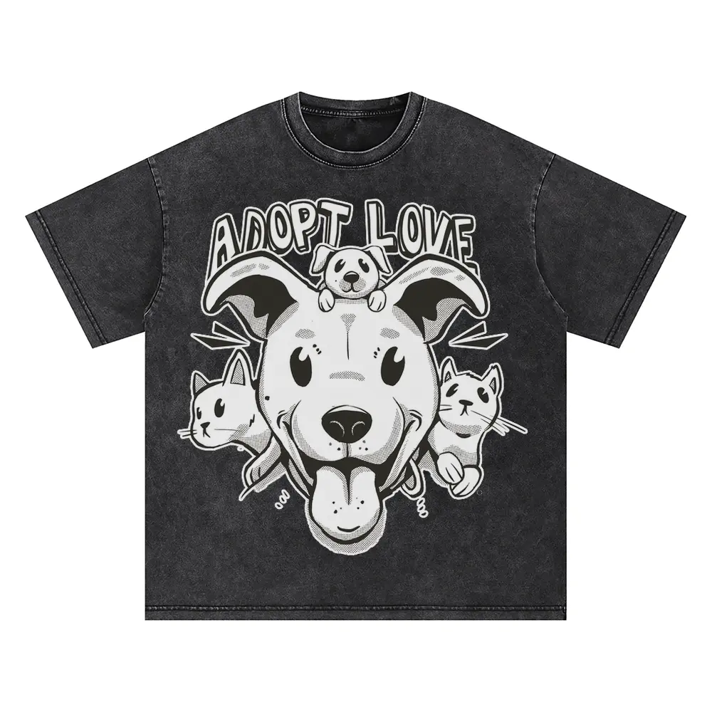 Adopt Cats Dogs Oversized Acid Wash T-shirt