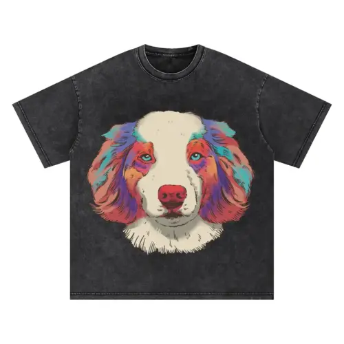 Australian Shepherd Watercolor Oversized Acid Wash T-shirt