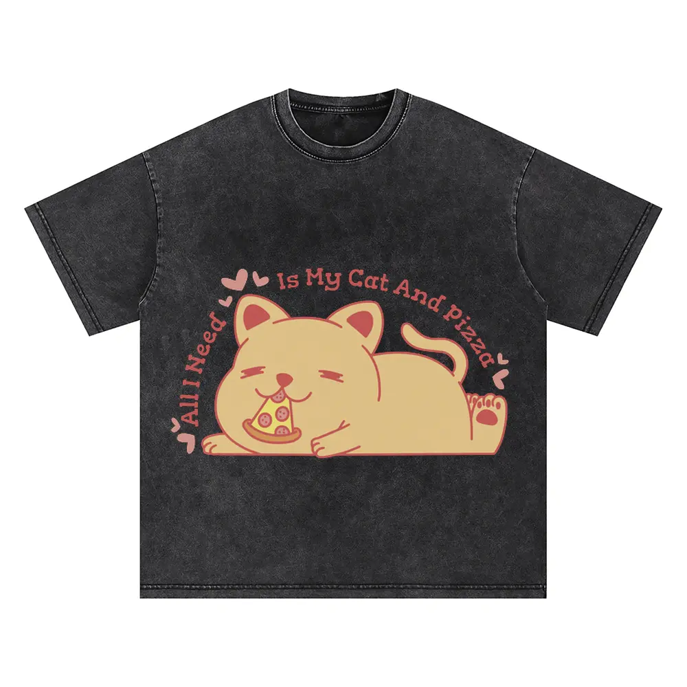 Allineedismycatandpizza Oversized Acid Wash T-shirt