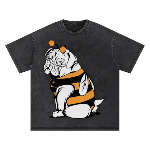 Bee Pug Oversized Acid Wash T-shirt