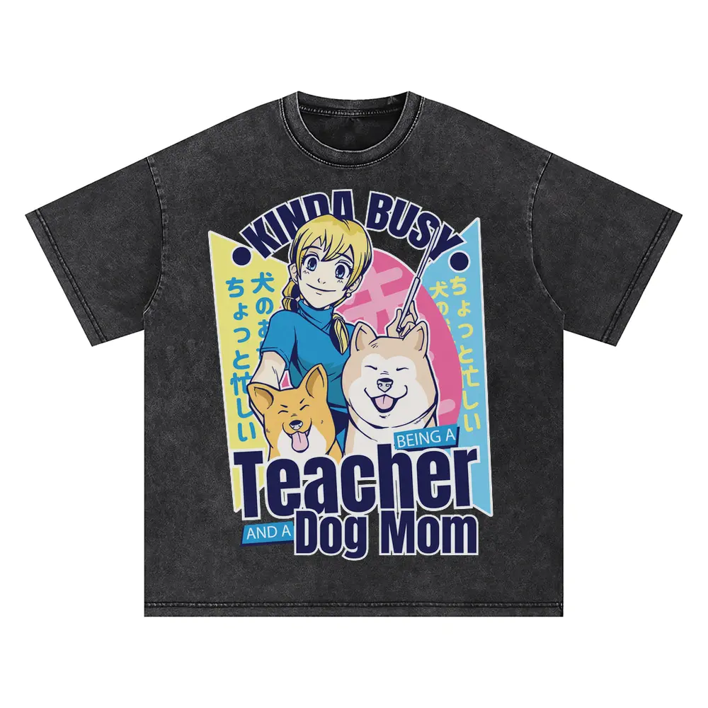 Teacher Dog Mother Oversized Acid Wash T-shirt