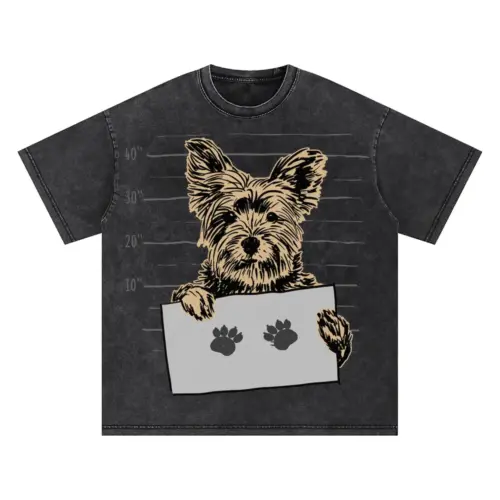 Yorkshire Terrier Mugshot Oversized Acid Wash T-shirt