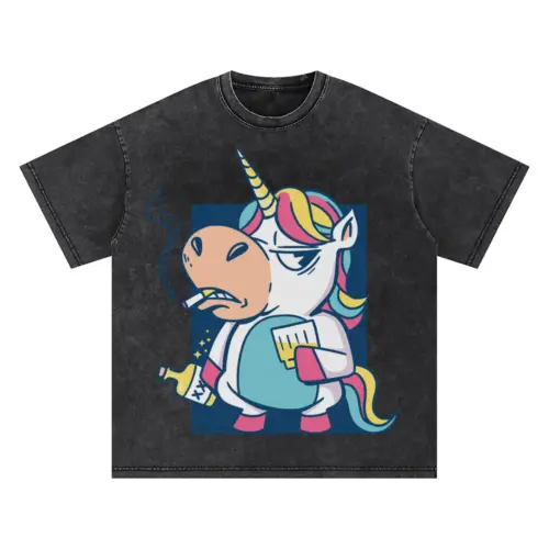 Bad Habits Unicorn S Oversized Acid Wash T-shirt