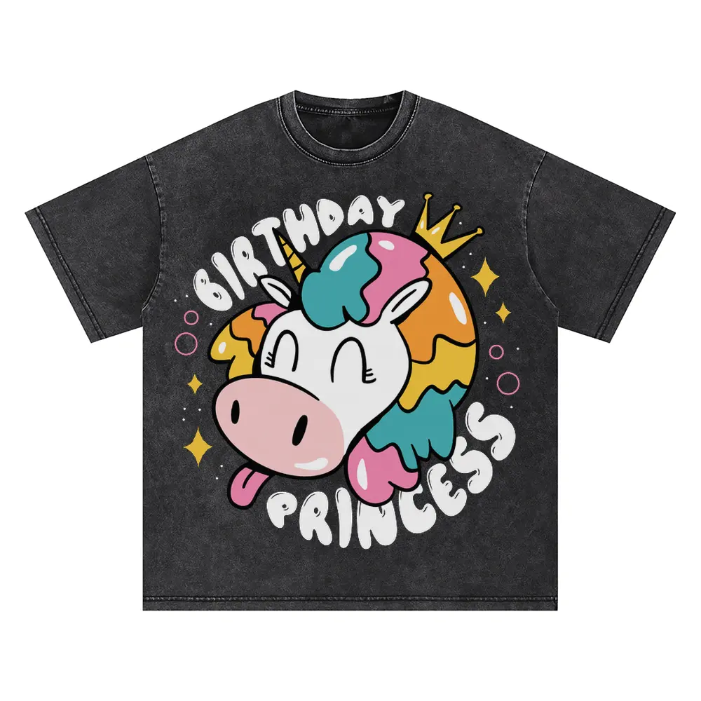 Birthday Princess Oversized Acid Wash T-shirt